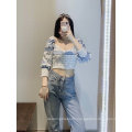 2021 Spring Fashion British Style Pleated Print Blouse Slim Body Simple Sexy Shirts For Women blue crop tops Tops floral women
